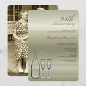 Zilveren Champagne Klinkt 25e Trouwdag Kaart (Voorkant / Achterkant)