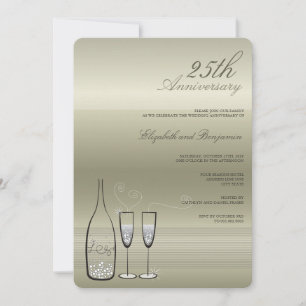 Zilveren Champagne Proost 25e Trouwdag Kaart