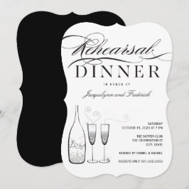 Zilveren champagne repetitie diner feest uitnodigi kaart