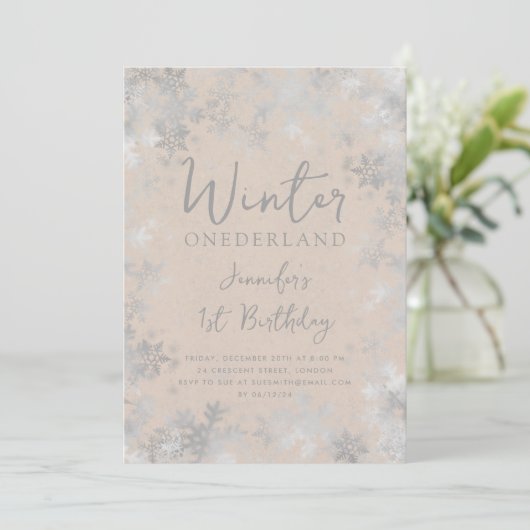 Zilveren Champagne Winter ONEDERLAND 1e verjaardag Kaart (Staand voorkant)