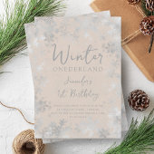Zilveren Champagne Winter ONEDERLAND 1e verjaardag Kaart