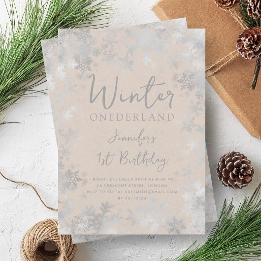 Zilveren Champagne Winter ONEDERLAND 1e verjaardag Kaart