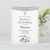 Zilveren Charra Meisje doop en verjaardag uitnodig Kaart (Staand voorkant)