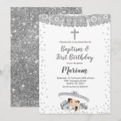 Zilveren Charra Meisje doop en verjaardag uitnodig Kaart (Voorkant / Achterkant)