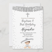 Zilveren Charro Boy doop en verjaardagsuitnodiging Kaart (Voorkant)