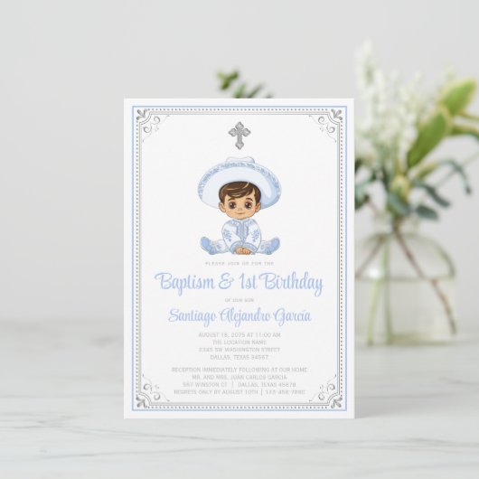 Zilveren Charro Dop & Verjaardag Uitnodiging (Staand voorkant)