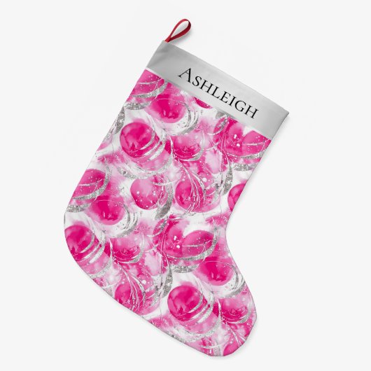 Zilveren Chic Pink Glam Christmas Grote Kerstsok (Voorkant (Hangend))