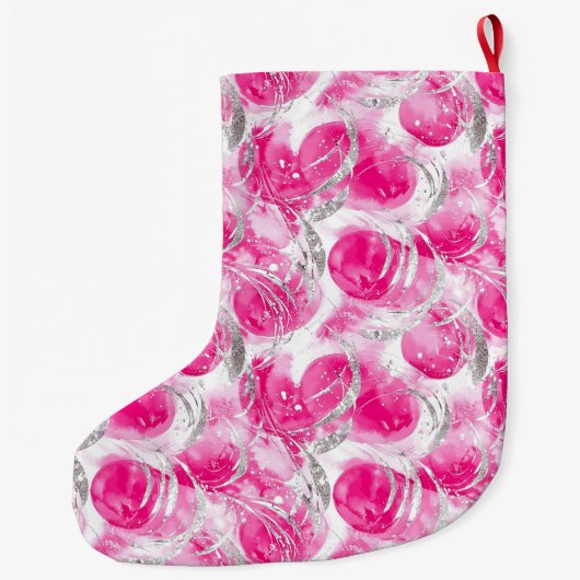 Zilveren Chic Pink Glam Christmas Grote Kerstsok (Achterkant)