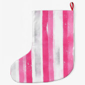 Zilveren  Chic Pink Glam Christmas Stripes Grote Kerstsok (Achterkant)