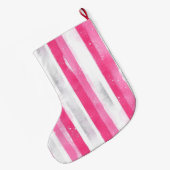 Zilveren  Chic Pink Glam Christmas Stripes Grote Kerstsok (Achterkant (Hangend))