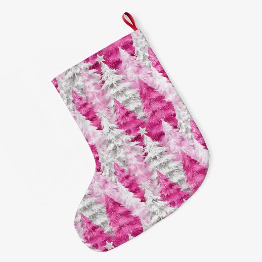 Zilveren Chic Pink Glam kerstbomen Grote Kerstsok (Achterkant (Hangend))