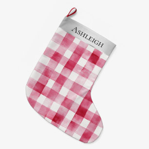 Zilveren  Chic Pink Plaid Stripes Kerst Grote Kerstsok