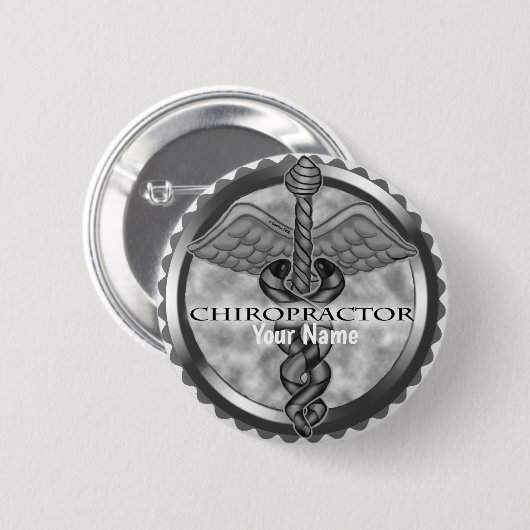 Zilveren chiropractor ronde button 5,7 cm (Voorkant /achterkant)