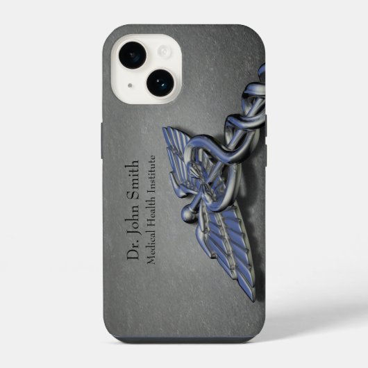 Zilveren Chrome Caduceus Symbool Professionele Med iPhone Hoesje (Achterkant)