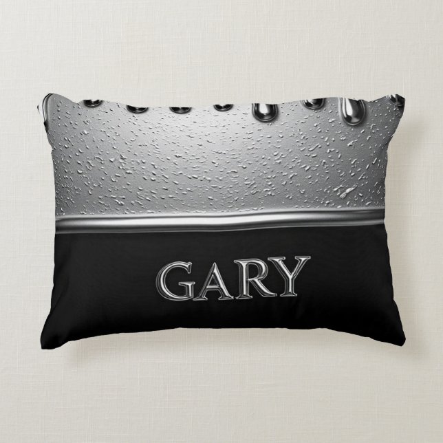 Zilveren chroom druppel Gary naam moderne luxe Accent Kussen (Voorkant)