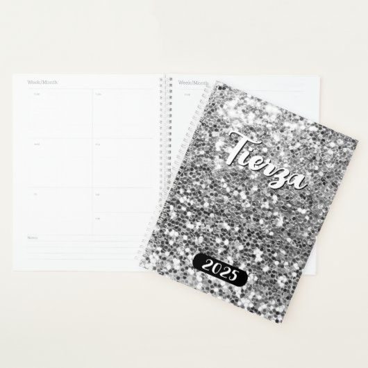 Zilveren Chunky Glitter Gepersonaliseerd 2025 Planner (Display)
