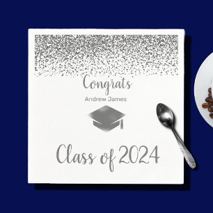 zilveren confetti 2024 afstuderen - Gefeliciteerd Servet
