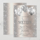 Zilveren Confetti ballonnen Champagne Sweet 16 Kaart (Voorkant / Achterkant)
