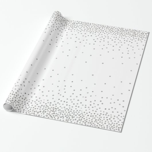 Zilveren Confetti boven witte vakantiestijl Cadeaupapier (Uitgerold)