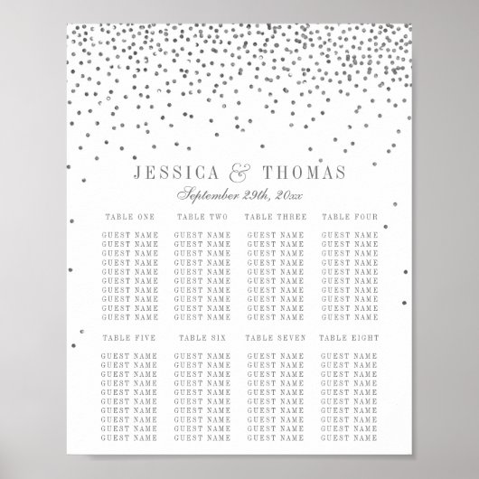 Zilveren Confetti Bruiloft Zitplaatsen Chart Vinta Poster (Voorkant)