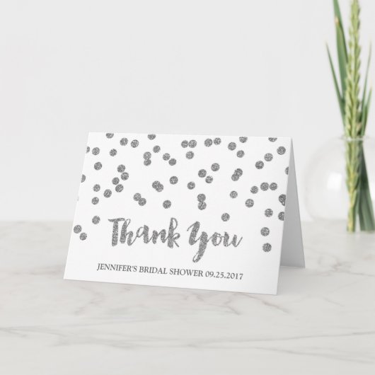 Zilveren Confetti Bruiloftsborrel Dank Je Bedankkaart (Voorkant)