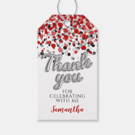 Zilveren confetti cadeaubijslagen cadeaulabel