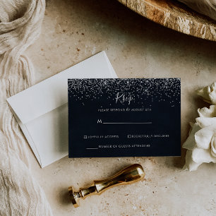 Zilveren Confetti Calligrafie RSVP Kaartje
