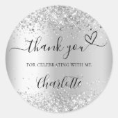 Zilveren confetti dank je ronde sticker (Voorkant)