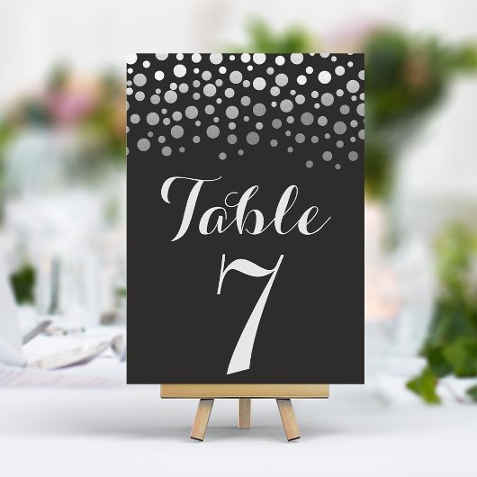 Zilveren Confetti Elegant Tafelnummer Zwart