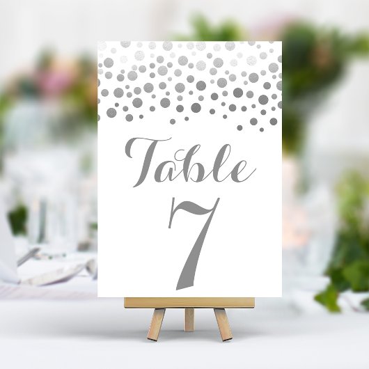 Zilveren Confetti Elegant Trouwtafel Nummer Kaart