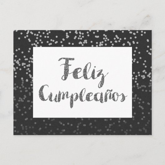 Zilveren Confetti en Glitter Gefeliciteerd Verjaar Briefkaart (Voorkant)