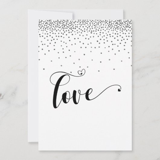 Zilveren Confetti en kalligrafie met harten Save The Date (Achterkant)