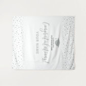 Zilveren Confetti Felicitaties Afstudeerachtergron Wandkleed (Voorkant (horizontaal))