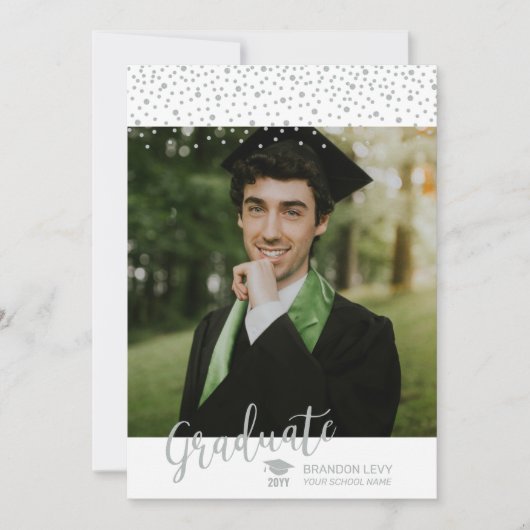 Zilveren Confetti Foto Afstudeerjaar Aankondiging (Voorkant)