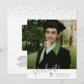 Zilveren Confetti Foto Afstudeerjaar Aankondiging (Voorkant / Achterkant)