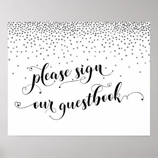 Zilveren Confetti Gelieve Ons Gastenboek Te Ondert Poster (Voorkant)