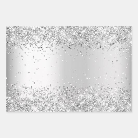 Zilveren confetti glans naam elegant verjaardagson inpakpapier vel (Voorkant 2)