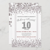 Zilveren Confetti Glitter-Stijl 10e Verjaardag Kaart (Voorkant / Achterkant)