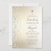 Zilveren Confetti Goud Ombre Eerste Heilige Commun Kaart (Voorkant)