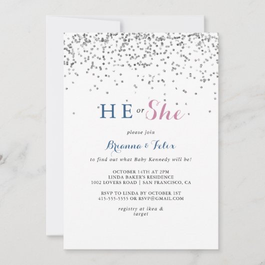 Zilveren Confetti Hij of zij Kaart (Voorkant)