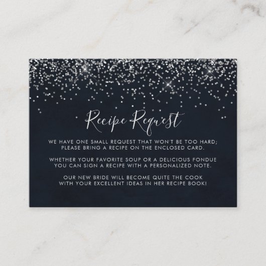 Zilveren confetti-huwelijksrecept verzoek   informatiekaartje (Voorkant)