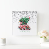Zilveren Confetti, Kerst Rode Auto Pine Tree Snow Vierkante Klok (Huis)
