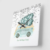 Zilveren Confetti, kerstgroene Truck Pine Tree Vierkante Klok (Hoek)