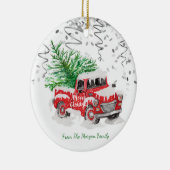 Zilveren Confetti, kerstrode driekleurenboom sneeu Keramisch Ornament (Rechts)