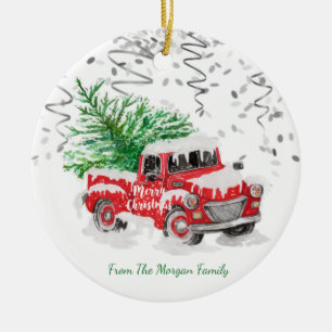 Zilveren Confetti, kerstrode driekleurenboom sneeu Keramisch Ornament