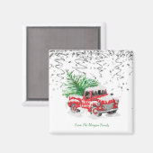 Zilveren Confetti, kerstrode driekleurenboom sneeu Magneet (Voorkant / Achterkant)