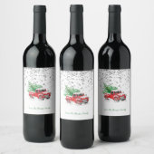 Zilveren Confetti, kerstrode driekleurenboom sneeu Wijn Etiket (Flessen)