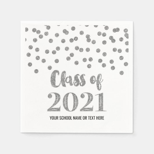 Zilveren Confetti Klasse van 2021 Afstuderen Servet (Voorkant)