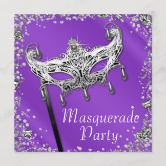 Zilveren Confetti Lavendel Paarse Masquerade Party Kaart