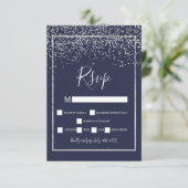 Zilveren confetti marine blauw typografie rsvp (Staand voorkant)